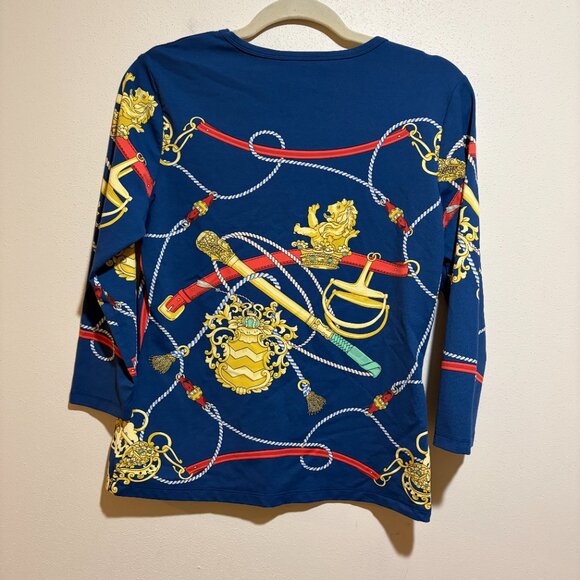 J McLaughlin Catalina Cloth Blue Equestrian Lion Rope Signature 3/4 Sleeve Tee - Picture 7 of 13